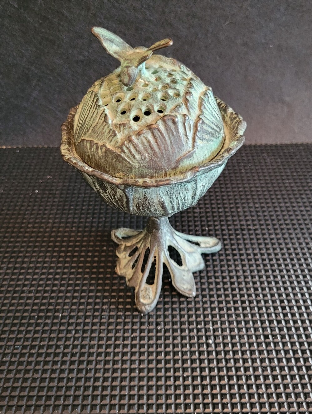 Decorative Patina Metal Flower Incense Holder